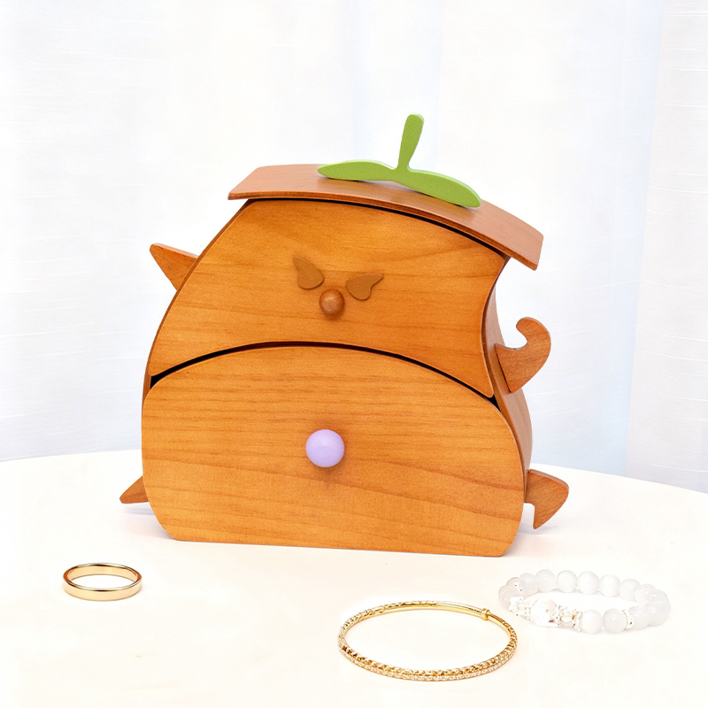 果设实木质首饰盒多层简约卡通可爱收纳盒送女生闺蜜新婚生日礼物