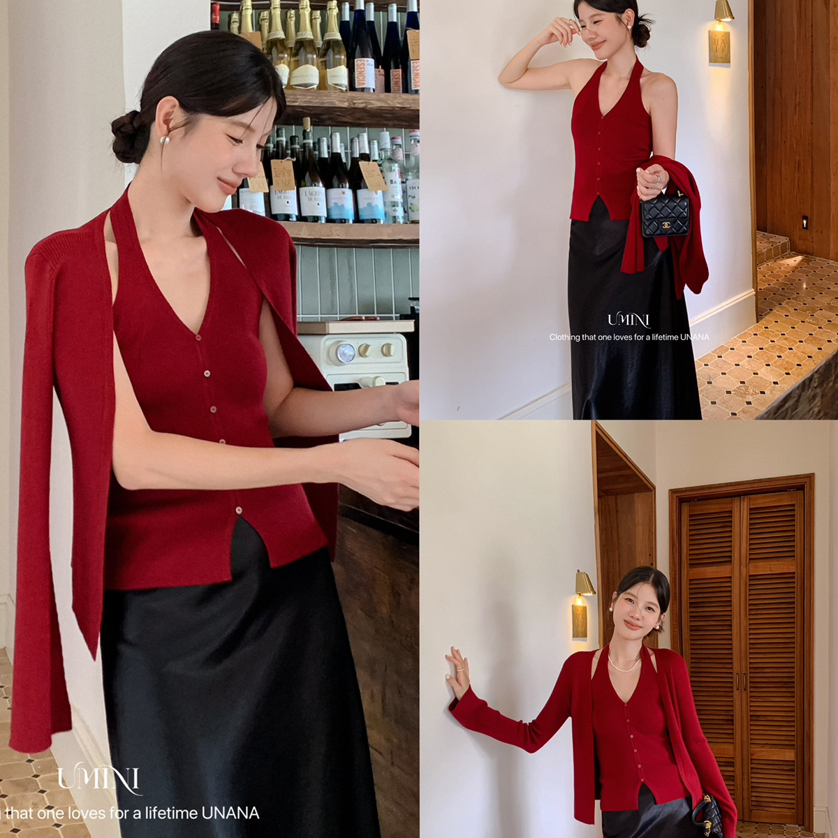 U+MINI-准原创气质挂脖显瘦背心+针织开衫套装(含6羊毛)YS1-D6600