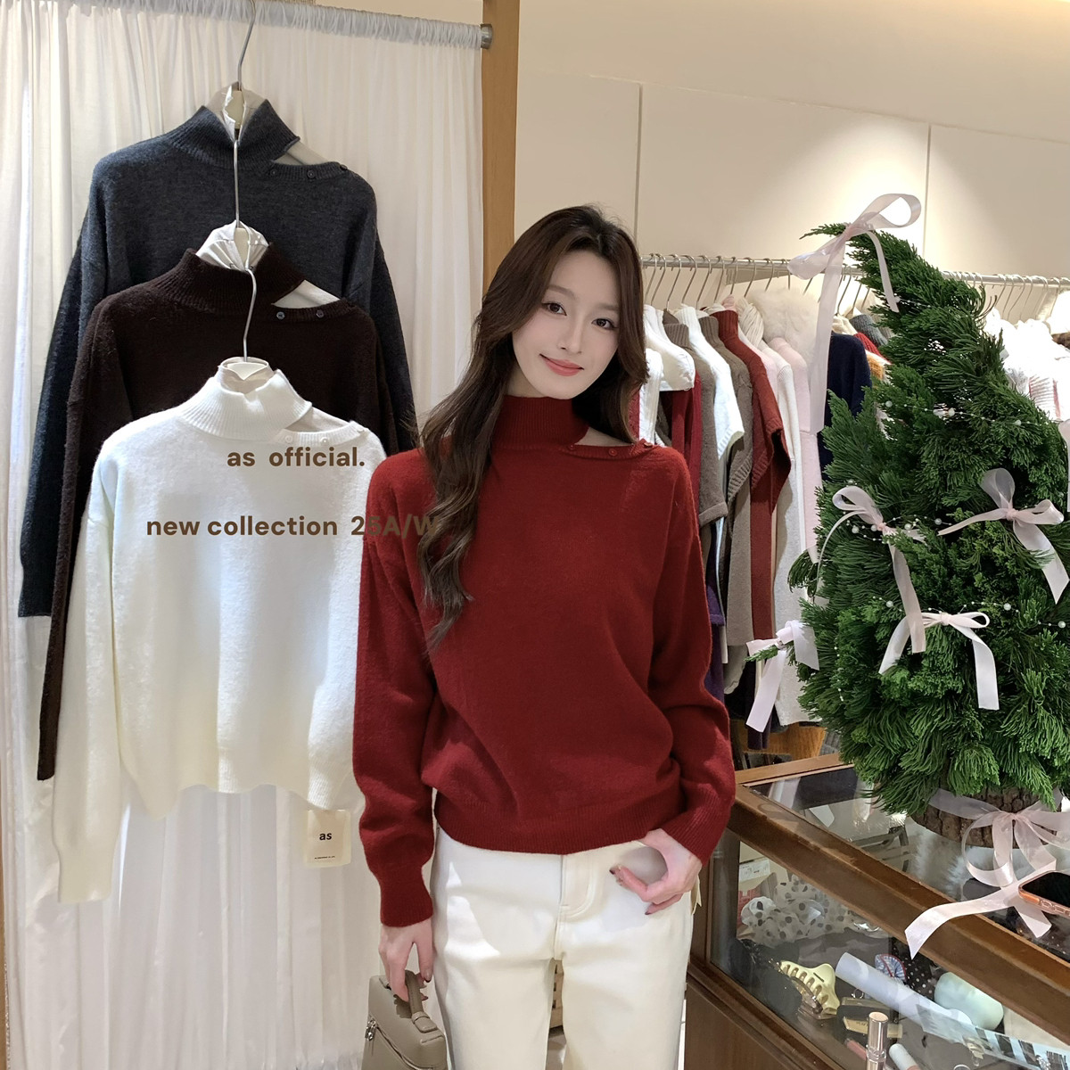 AS OFFICIAL-力种草；4颜发财小衫·挂脖纽扣设计针织保暖毛衣806