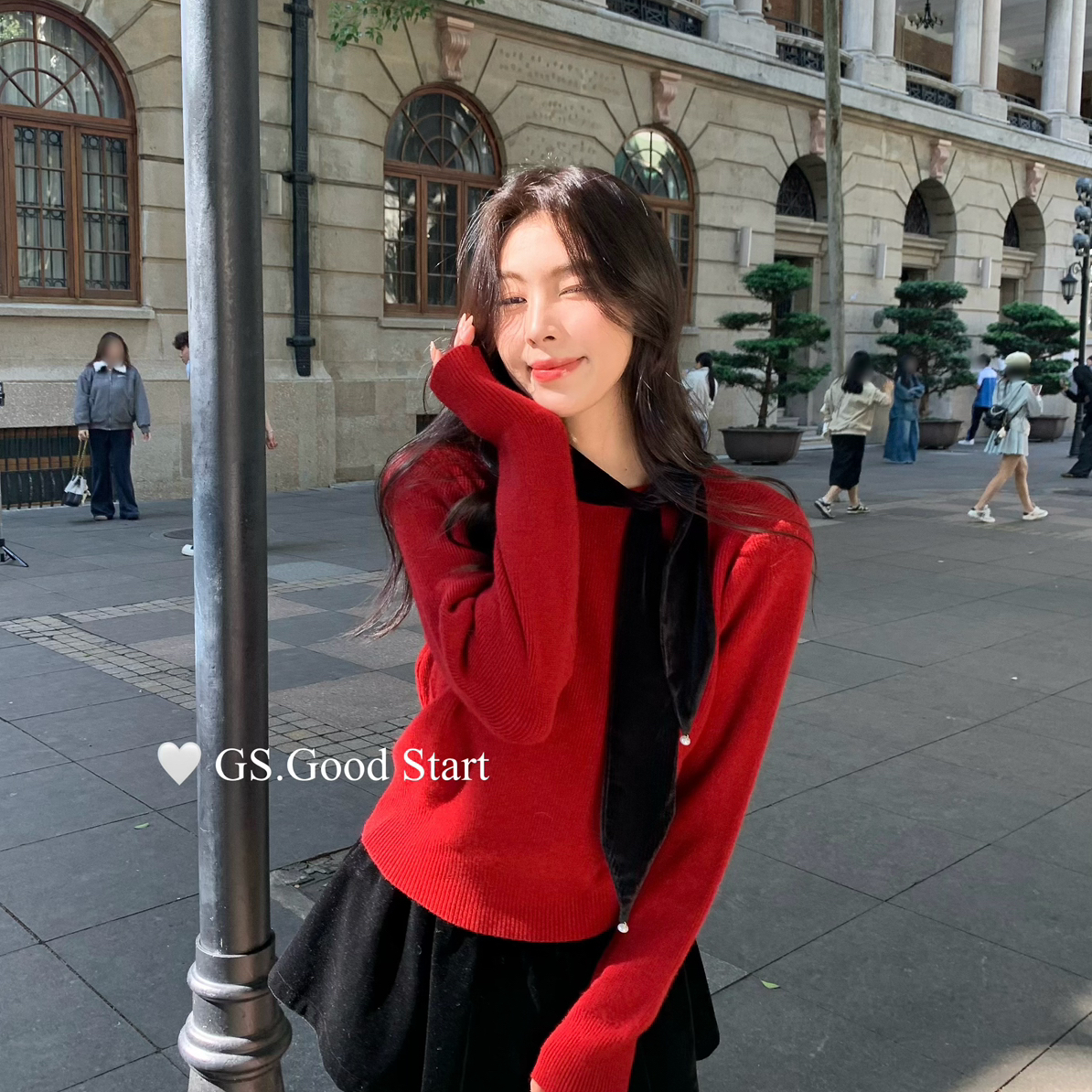 GS.GOOD START-本～秋冬复古气质千金感丝绒领结针织保暖毛衣G761