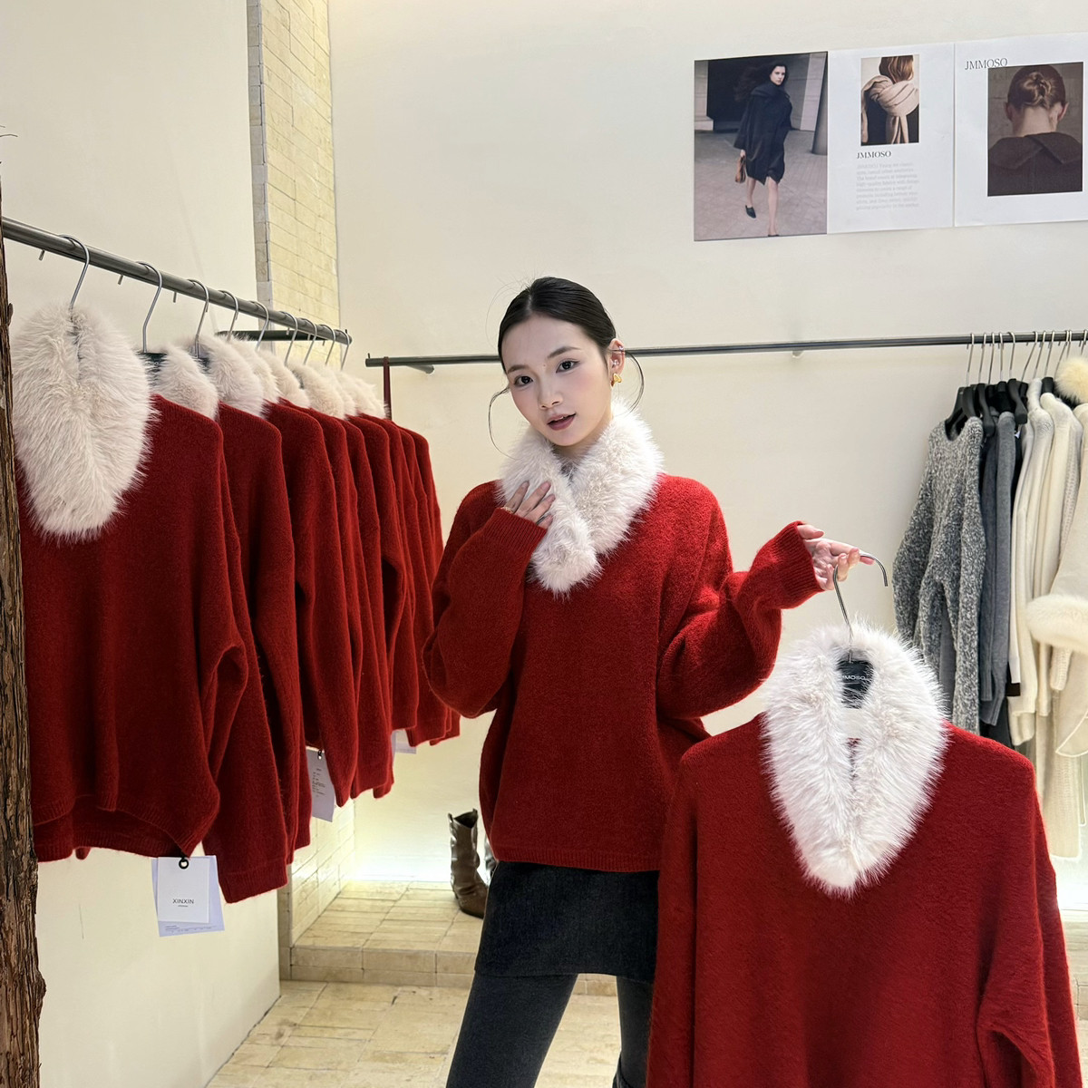 ZY GODDESS-毛绒感韩版简约百搭毛衣(配狐狸毛领)(含18兔毛)XW317