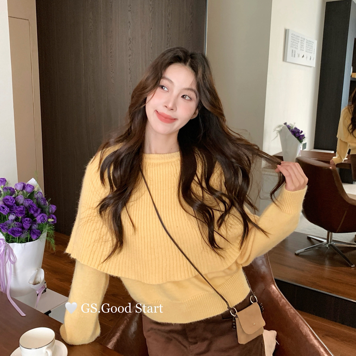 GS.GOOD START-显瘦斗篷针织衫(配包包,披肩)（含4.8绵羊毛）G753