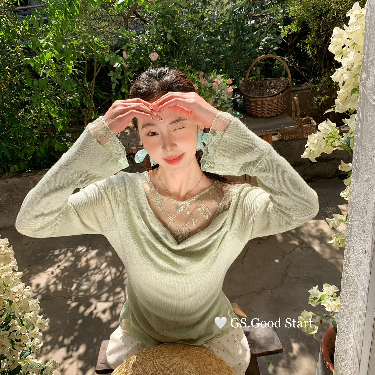 部分现货-春季甜美纯欲蕾丝拼接针织小衫（含3.7绵羊毛）D10