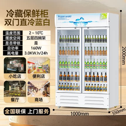 白雪雅竹冷藏展示柜双开门大容量立式冷饮柜便利店商用冰箱保鲜柜