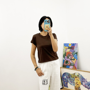 休闲轻奢灵地丝羊毛蚕丝短袖T恤女夏百搭显瘦圆领基础款上衣简约