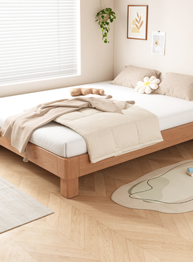 全实木地台床2025新款家用卧室小户型悬浮床无床头榻榻米排骨架床