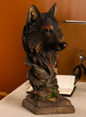 优选创意树脂工艺品仿真动物狼头摆设 降福狼头桌面装饰品摆件包