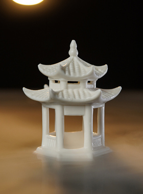 优选陶瓷六角亭摆件大号双层镂空宝塔盆景微景观假山鱼缸造景装饰