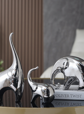 优选现代轻奢电镀银大象摆件酒柜电视柜家居客厅软装饰品乔迁新居