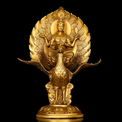 优选孔雀大明王摆件全铜佛母不动明王孔雀多罗菩萨像家用斋堂店铺