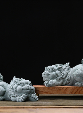 优选中式国潮风青砂石招财貔貅摆件客厅办公室桌面水族鱼缸造景装