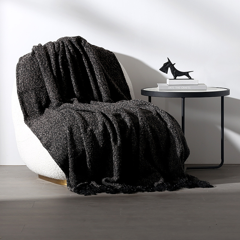 现代简约深灰床尾巾搭毯客厅沙发主卧床搭装饰毯样板房间软装配饰