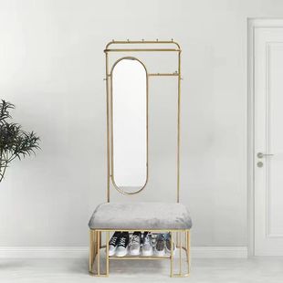 柜衣帽架带镜子家用进门穿鞋 鞋 架可坐软 凳挂衣架落地立式 dpp换鞋