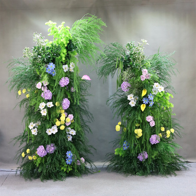 婚庆铁艺森系牛角门路引摆件芦荀草花艺拱门户外草坪婚礼背景架子