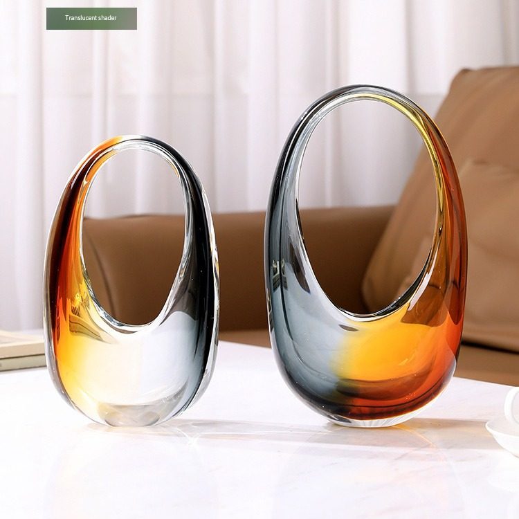 现代轻奢客厅渐变提篮玻璃装饰花瓶摆件简约玄关客厅酒柜插花花器,模玩/动漫/周边/娃圈三坑/桌游,文化/体育周边,淘宝优惠券,粉丝福利购,淘宝优惠卷