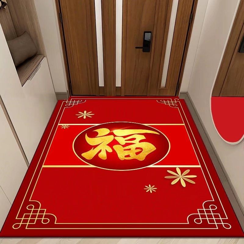 优选防滑可裁剪中式风格喜庆红色入户进门垫防滑吸水小地毯尺寸可