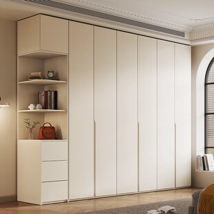 优选筑美巢欧松板实木一门到顶衣柜家用卧室奶油白简约四六门高档