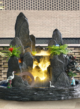 优选大型室内客厅假山流水喷泉花园庭院山水景观盆景瀑布入户酒店
