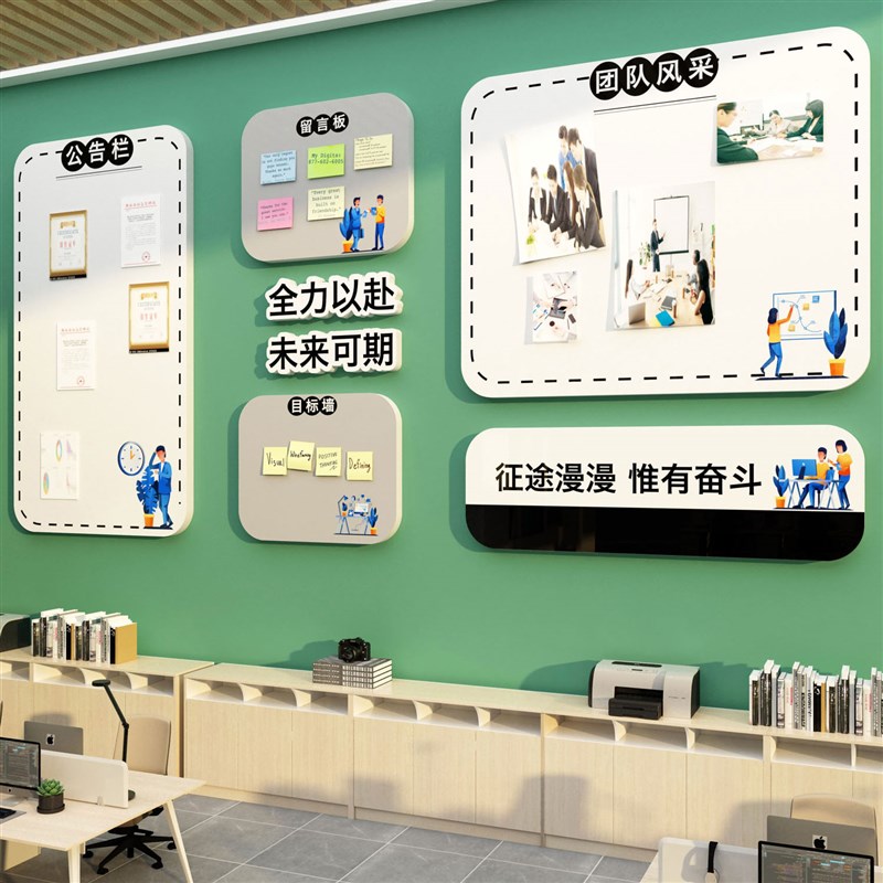 优选公告栏公司背景企业文化办公室墙面装饰员工风采照片励志标语