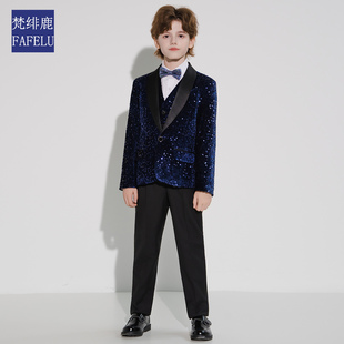 高级男童西装 帅气英伦风亮片花童礼服儿童小西服 时髦洋气轻奢法式
