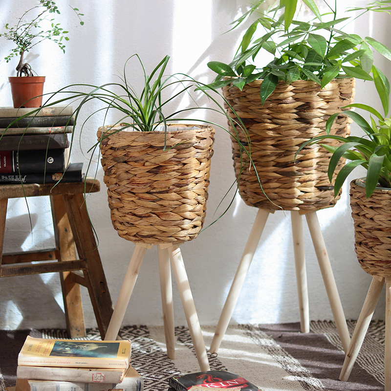 优选草编花篮花架子木质绿萝花盆藤编绿植架阳台落地客厅装饰阳台