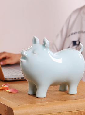 优选现代创意可爱生肖猪陶瓷摆饰招财客厅电视柜酒柜家居装饰品工