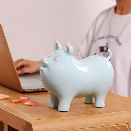 优选现代创意可爱生肖猪陶瓷摆饰招财客厅电视柜酒柜家居装饰品工