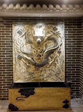 优选大型落地水景覌水幕墙茶楼会所流水树脂摆件喷泉龙凤呈祥游龙