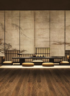 优选宋氏东方美学新中式卷帘窗帘悬挂式屏风隔断客厅茶室民宿古画