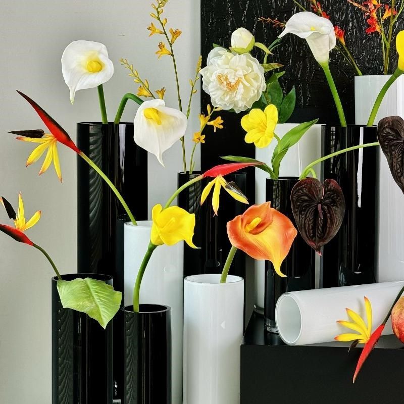 优选黑白玻璃落地台面简约现代轻奢直筒可水培花瓶客厅书房卧室饰,家居饰品,花瓶,淘宝优惠券,粉丝福利购,淘宝优惠卷