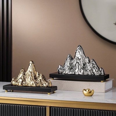 优选新中式假山摆件背靠金山银山高端大气上档次客厅招财办公室装