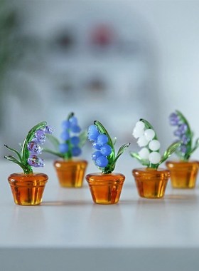 优选铃兰花摆件手工玻璃超美白绿拼色可爱植物桌面绿植车载办公室