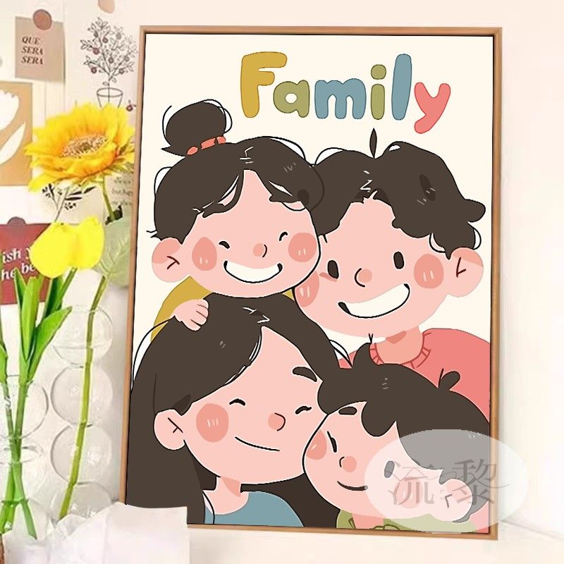 优选可爱全家福一家三四口数字油画DIY手工绘填充涂色定制油彩装,家居饰品,DIY/数字油画,淘宝优惠券,粉丝福利购,淘宝优惠卷