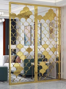 优选铁艺屏风隔断墙客厅轻奢金属新中式激光镂空雕刻入户玄关花格