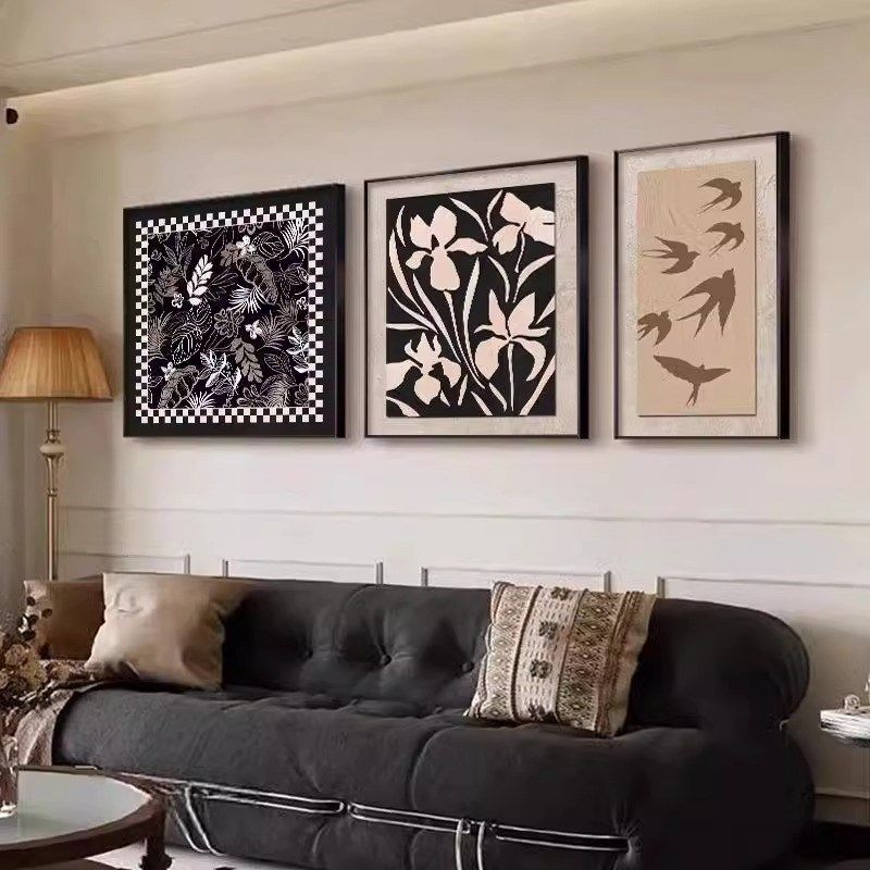 优选法式中古风客厅装饰画复古南洋沙发背景墙挂画高级感新款三联