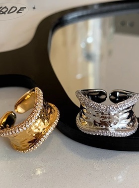 auQDE欧美不规则镶钻宽版戒指