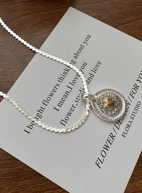 韩版小众设计感金银撞色爱心吊坠