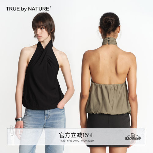 TRUE by NATURE 复古挂脖设计感露背小衫修身无袖吊带背心女