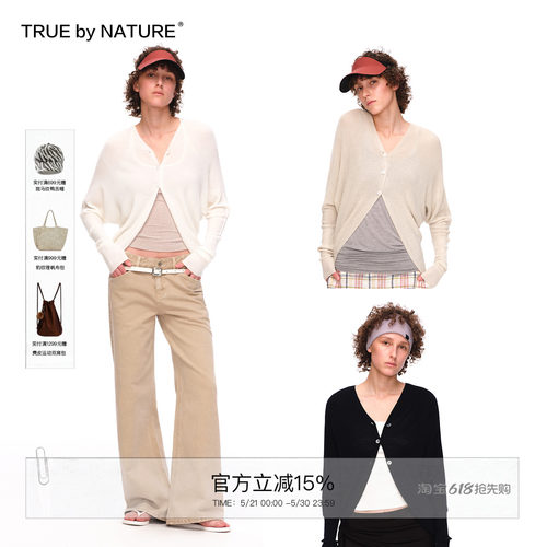=V领斗篷轻薄针织简约长袖开衫
