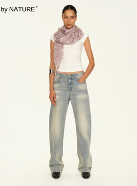 TRUE by NATURE 怀旧复古色中高腰加长版修身显瘦微弯刀牛仔裤