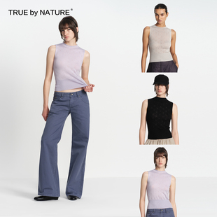 TRUE by NATURE 复古设计感镂空提花半高领正肩修身针织马甲背心