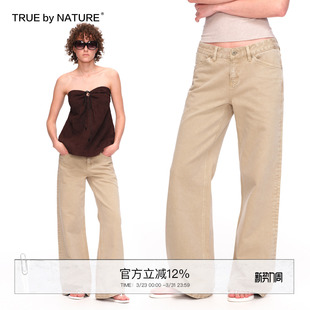 复古水洗做旧斜纹面料简约百搭低腰直筒牛仔裤 NATURE 女 TRUE