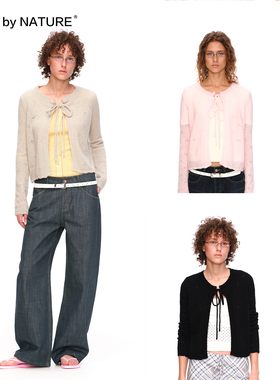 TRUE by NATURE 设计感镂空抽绳系带开衫长袖轻薄针织罩衫外套春