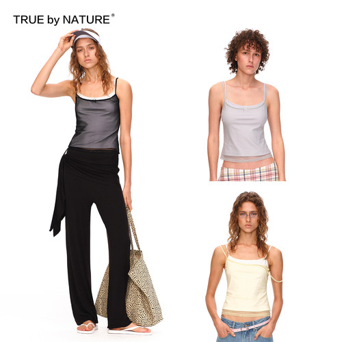 TRUE by NATURE 假两件设计感叠穿撞色修身显瘦小吊带背心女上衣