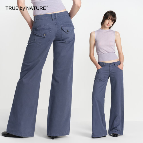 TRUE by NATURE 复古低腰直筒宽松法工蓝洗水做旧工装休闲长裤子