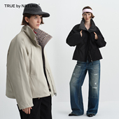 NATURE TRUE 复古拼接撞色波点格纹翻领棉衣棉服保暖夹棉外套