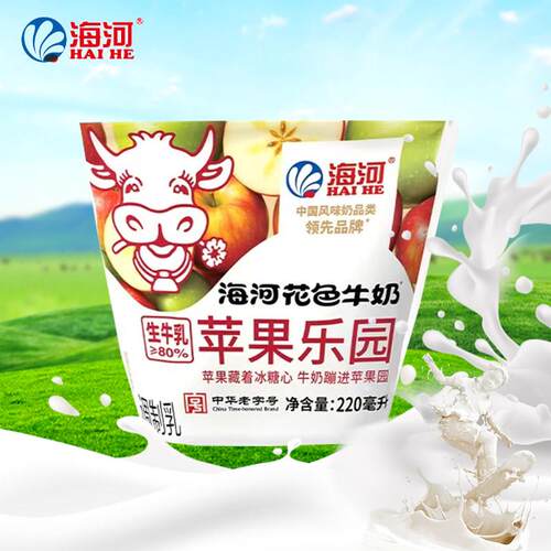 天津海河乳品苹果乐园调制乳风味奶220ml早餐海河花色牛奶