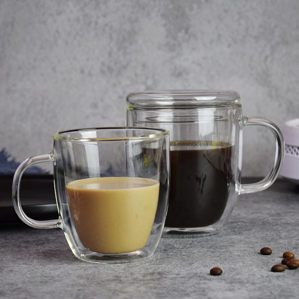 高硼硅隔热水杯家用早餐杯耐热杯子女新款咖啡杯带把手双层玻璃杯