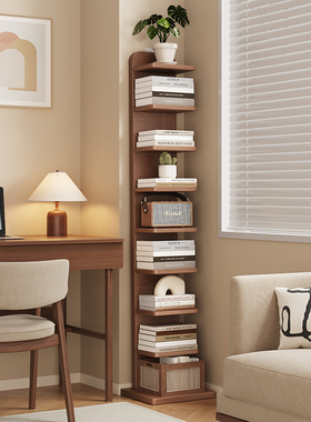 实木书架落地防倾倒窄书柜隐形置物架立式客厅家用转角学生小书架