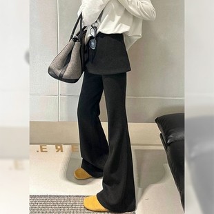 秋冬加绒带屁帘假两件微喇叭裤 女2025年百搭显瘦小个子休闲喇叭裤